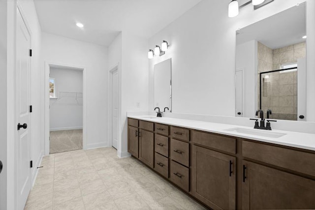 bathroom with vanity and walk in shower