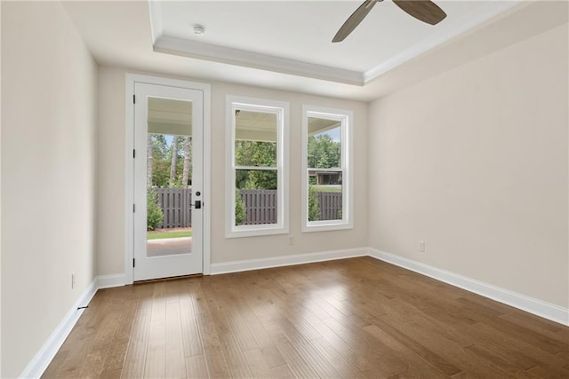 551 Pearl St, Cumming, GA 30040 - spare room featuring a tray ceiling, healthy amount of natural light, and wood-type flooring