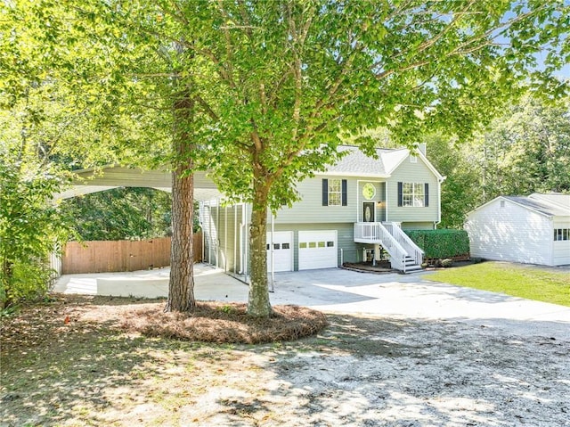 split foyer home featuring a garage