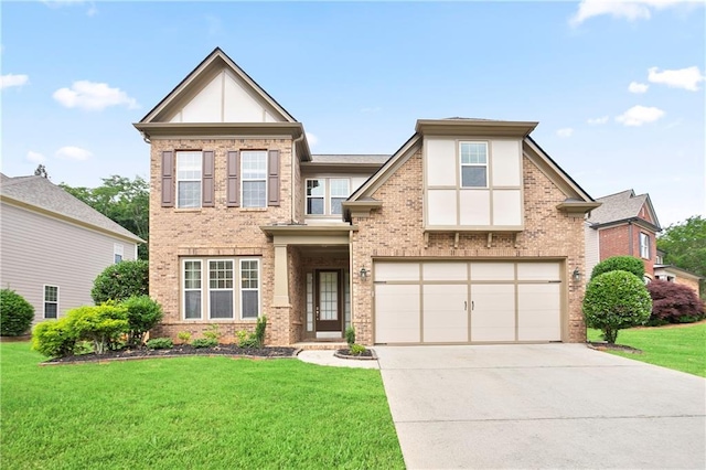 12194 Limeridge Ct, Alpharetta, GA 30004 - view of front facade with an attached garage, brick siding, driveway, and a front lawn