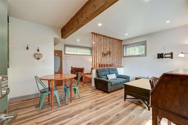 361 Rising Star Rd, Ellijay, GA 30536 - living room with light wood-type flooring, beamed ceiling, and recessed lighting