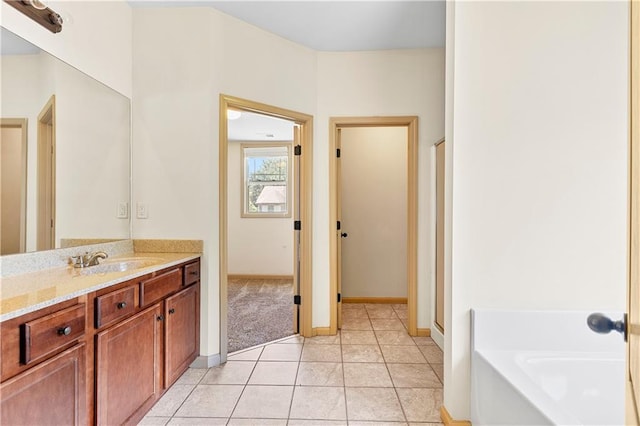 1492 Station Ridge Ct, Lawrenceville, GA 30045 - full bath featuring vanity, a bath, tile patterned flooring, and a stall shower