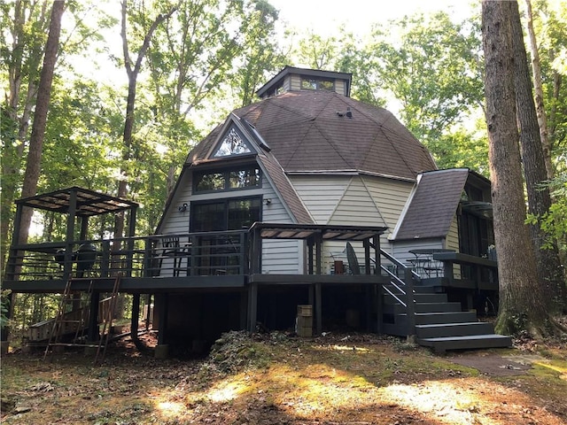 5015 Wright Bridge Rd, Cumming, GA 30028 - back of house with stairway, a deck, and a shingled roof