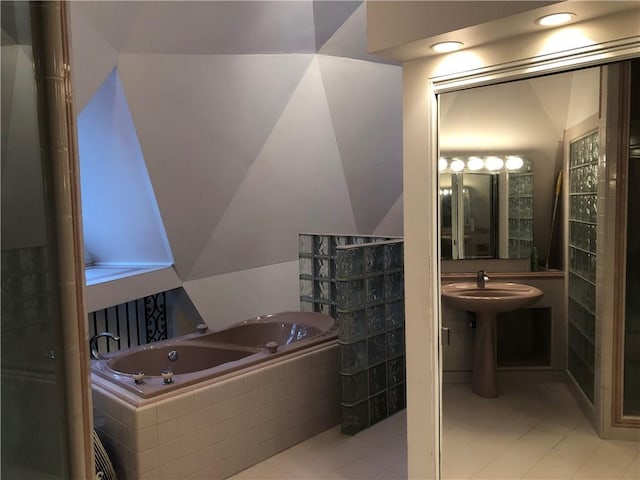 5015 Wright Bridge Rd, Cumming, GA 30028 - bathroom with a bath and tile patterned floors