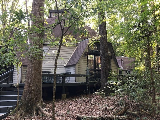 5015 Wright Bridge Rd, Cumming, GA 30028 - back of house with a wooden deck, roof with shingles, and stairs