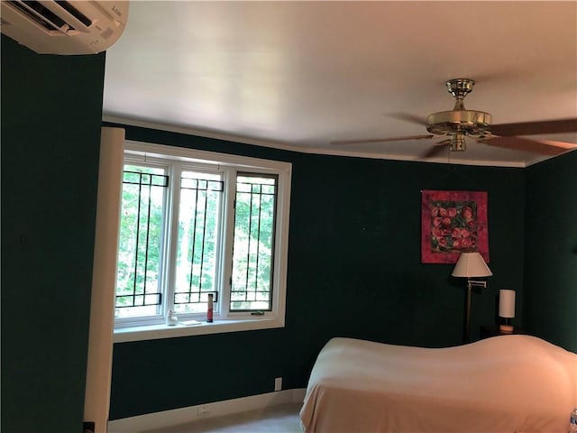 5015 Wright Bridge Rd, Cumming, GA 30028 - bedroom with a wall mounted air conditioner and a ceiling fan