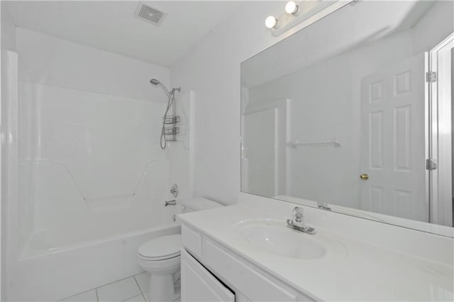 full bathroom featuring tile patterned flooring, vanity, shower / bathing tub combination, and toilet