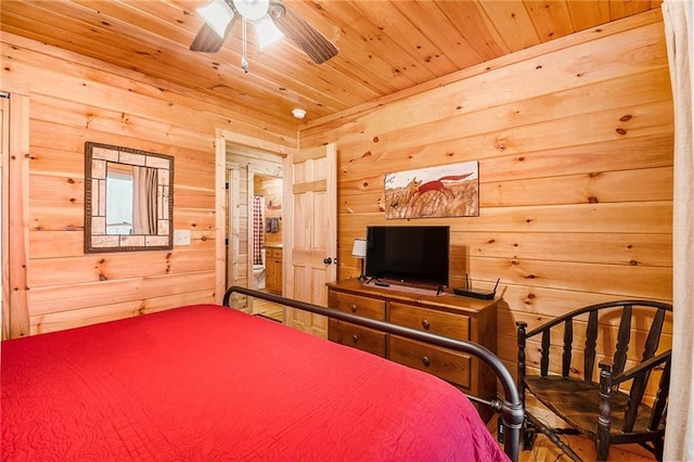 unfurnished bedroom featuring wooden walls and wooden ceiling