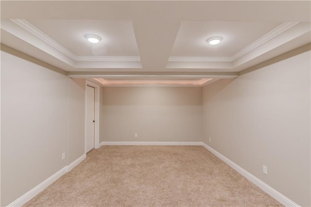 interior space with light colored carpet and ornamental molding