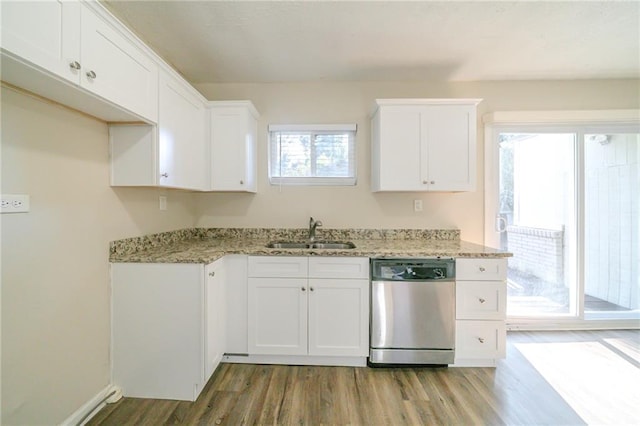 kitchen featuring white cabinetry, dishwasher, and sink