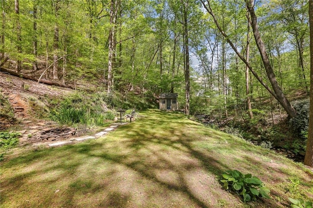 3311 Stillhouse Rd SE, Atlanta, GA 30339 - view of yard with an outbuilding and a view of trees