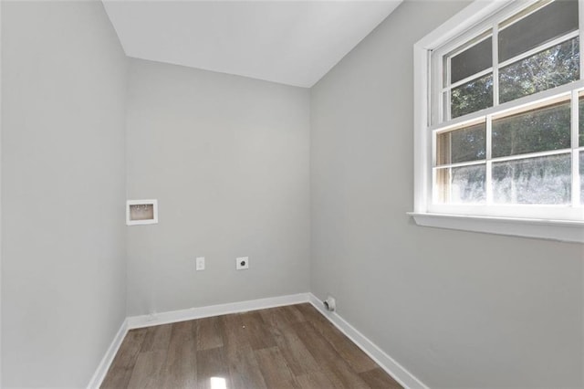 laundry room featuring washer hookup, electric dryer hookup, and dark hardwood / wood-style flooring