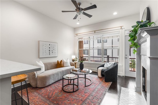 616 Angier Ave NE Unit 4, Atlanta, GA 30308 - living area featuring plenty of natural light, recessed lighting, a ceiling fan, and a fireplace