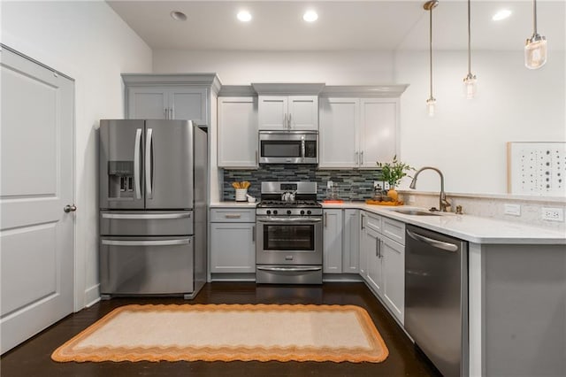 616 Angier Ave NE Unit 4, Atlanta, GA 30308 - kitchen with appliances with stainless steel finishes, light countertops, gray cabinets, backsplash, and recessed lighting