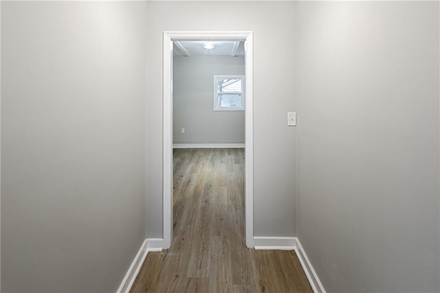 hallway with wood-type flooring