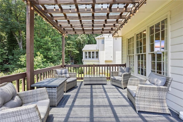 2500 Ashbourne Dr, Lawrenceville, GA 30043 - wooden terrace with an outdoor hangout area and a pergola