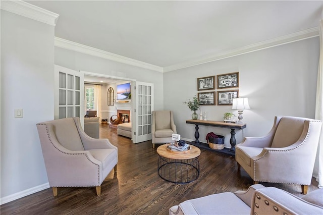2500 Ashbourne Dr, Lawrenceville, GA 30043 - living area featuring ornamental molding, wood finished floors, and french doors