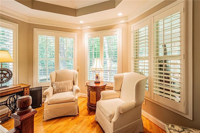 6369 Timber Creek Trl, Dahlonega, GA 30533 - living area featuring ornamental molding, plenty of natural light, light wood finished floors, and recessed lighting