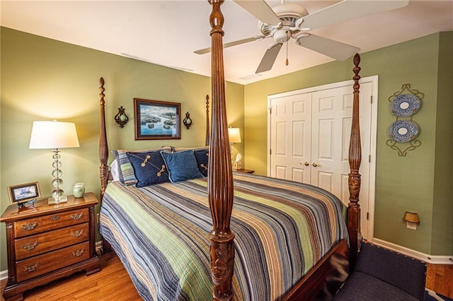 6369 Timber Creek Trl, Dahlonega, GA 30533 - bedroom featuring wood finished floors, ceiling fan, and a closet