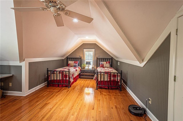 6369 Timber Creek Trl, Dahlonega, GA 30533 - bedroom with wood finished floors, vaulted ceiling, and a ceiling fan