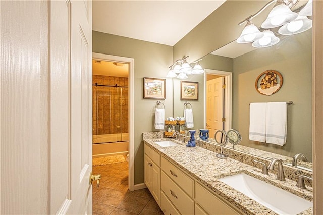 6369 Timber Creek Trl, Dahlonega, GA 30533 - bathroom featuring tile patterned flooring, double vanity, and washtub / shower combination