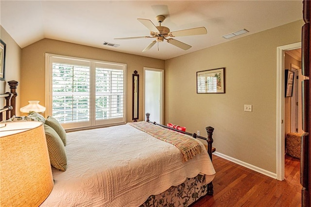 6369 Timber Creek Trl, Dahlonega, GA 30533 - bedroom featuring wood finished floors, lofted ceiling, and ceiling fan