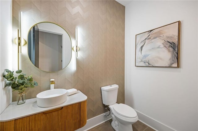 942 Fairfield, Marietta, GA 30068 - half bath with baseboards, toilet, tile patterned flooring, and vanity