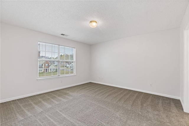 spare room featuring carpet floors and a textured ceiling