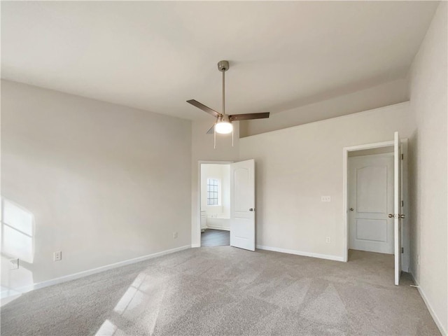 unfurnished bedroom featuring carpet flooring and ceiling fan