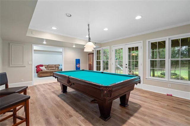4575 Dairy Way, Peachtree Corners, GA 30092 - rec room with french doors, baseboards, crown molding, billiards, and recessed lighting