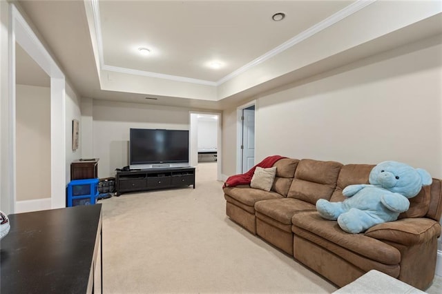 4575 Dairy Way, Peachtree Corners, GA 30092 - carpeted living room with crown molding and a tray ceiling