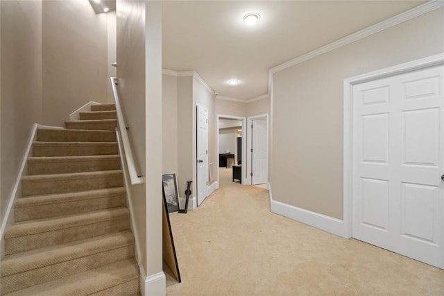 4575 Dairy Way, Peachtree Corners, GA 30092 - stairs featuring carpet flooring, crown molding, and baseboards
