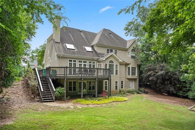 4575 Dairy Way, Peachtree Corners, GA 30092 - back of house with a wooden deck, stairs, a yard, and a chimney