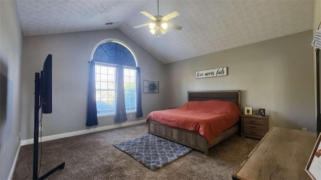116 Ridge Xing, Temple, GA 30179 - bedroom featuring ceiling fan, carpet floors, baseboards, and lofted ceiling