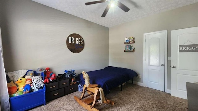 116 Ridge Xing, Temple, GA 30179 - bedroom featuring light carpet, baseboards, a textured ceiling, and a ceiling fan