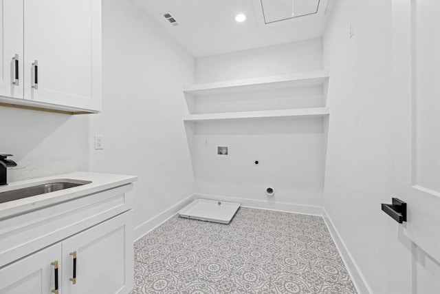 laundry room with washer hookup, cabinets, sink, and hookup for an electric dryer