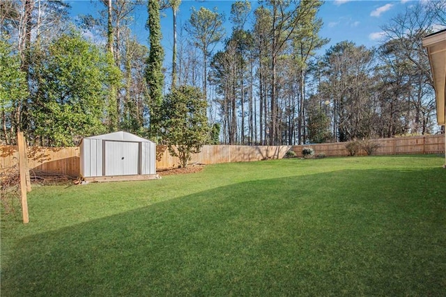 view of yard featuring a storage unit