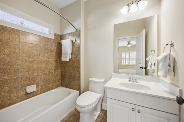 full bathroom with plenty of natural light, bathing tub / shower combination, toilet, and vanity