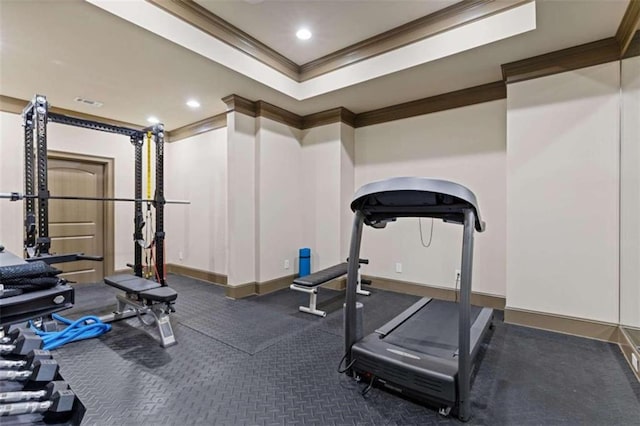 exercise area with ornamental molding