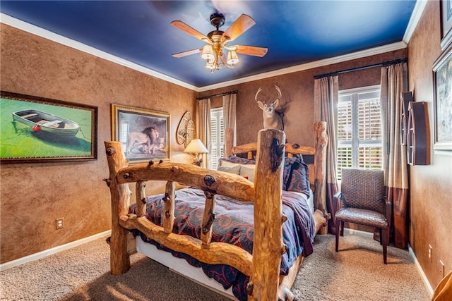 306 Calumet Ln, Monroe, GA 30655 - carpeted bedroom featuring multiple windows, baseboards, ornamental molding, and a ceiling fan