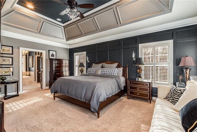 306 Calumet Ln, Monroe, GA 30655 - bedroom with ornamental molding, light carpet, multiple windows, a decorative wall, and ensuite bathroom