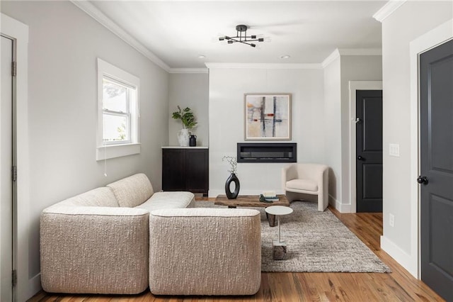1354 Mcpherson Ave SE, Atlanta, GA 30316 - living area with wood finished floors, crown molding, baseboards, and a glass covered fireplace