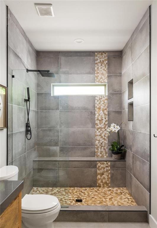 1354 Mcpherson Ave SE, Atlanta, GA 30316 - bathroom with toilet, vanity, a walk in shower, and tile patterned floors