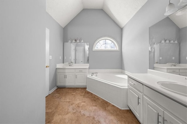 93 Pebble Creek Dr, Newnan, GA 30265 - full bath with lofted ceiling, two vanities, and a garden tub