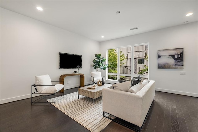 living room featuring dark hardwood / wood-style flooring