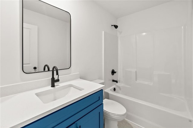 full bath with toilet, bathtub / shower combination, and vanity