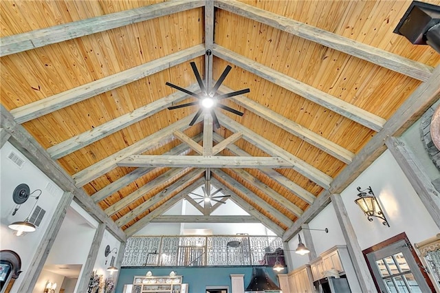 room details featuring beamed ceiling and wooden ceiling