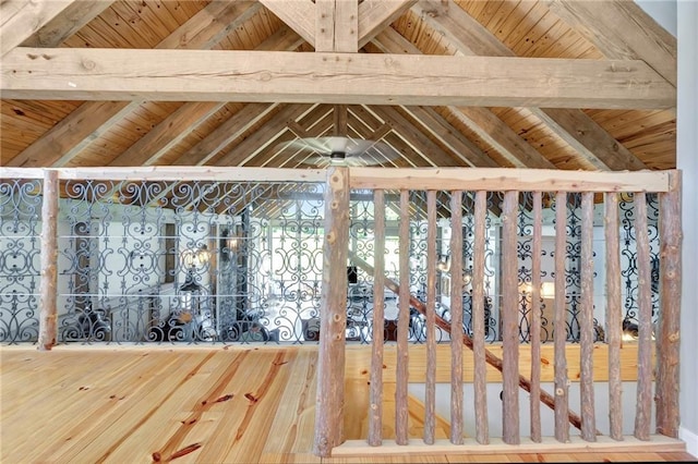 misc room featuring vaulted ceiling with beams and wooden ceiling