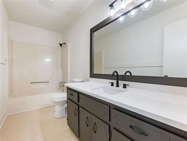 full bathroom featuring vanity, shower / bathtub combination, and toilet