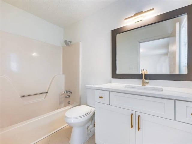 full bathroom with vanity, toilet, and bathing tub / shower combination